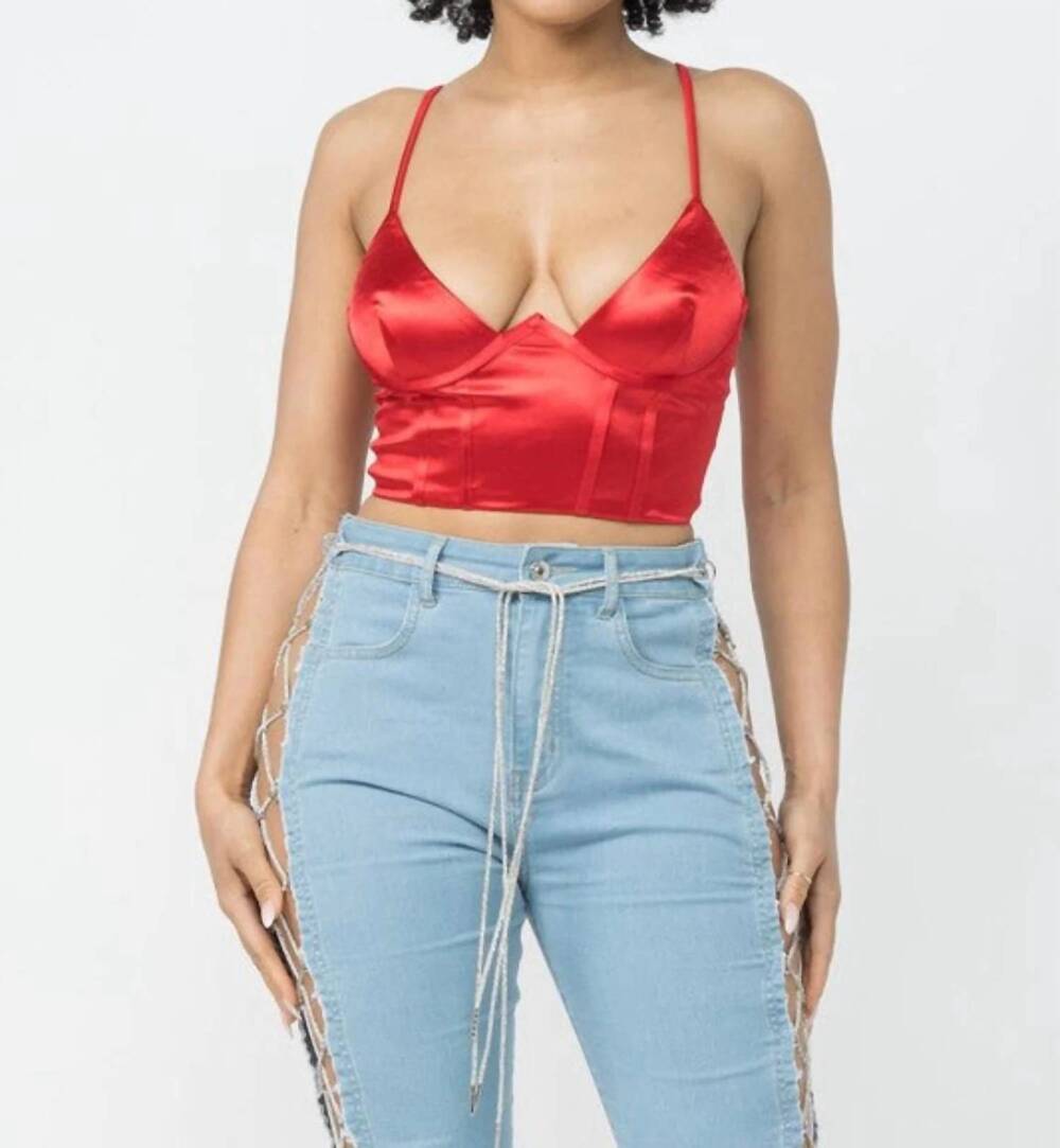 NEW HERA just me satin corset crop top in red